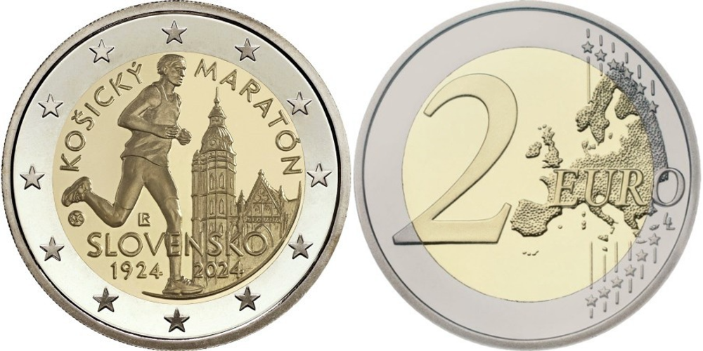Словакия 2 евро, 2024 100 лет Кошицкому марафону