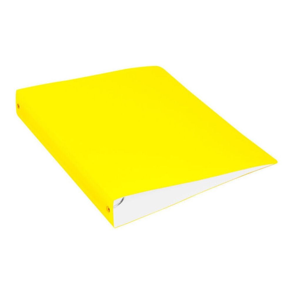 Папка на 4-х кольцах, 40мм, Бюрократ Neon, 700мкм, внутренний карман, корешок с карманом, желтая