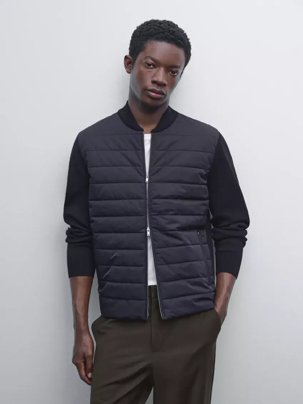 Massimo Dutti Стеганый бомбер, темно-синий