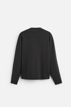 ZARA СВИТЕР ИЗ СМЕСОВОГО ХЛОПКА С РЕЛЬЕФНЫМ УЗОРОМ, ТЕМНО-СЕРЫЙ