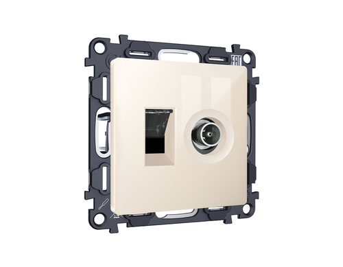 MA312510 Комплект механизма розетки компьютерной + TV оконечной RJ-45 с автоматической защитной шторкой ALFA Бежевый глянец (AP3125, VM195)