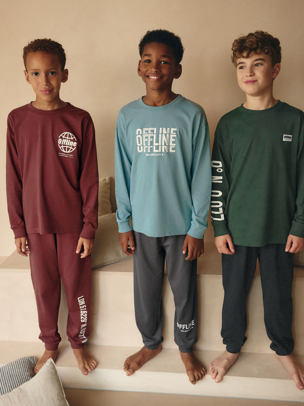 Пижама для мальчика Next K99-112, 3 шт., Бордовый, Зеленый, Голубой