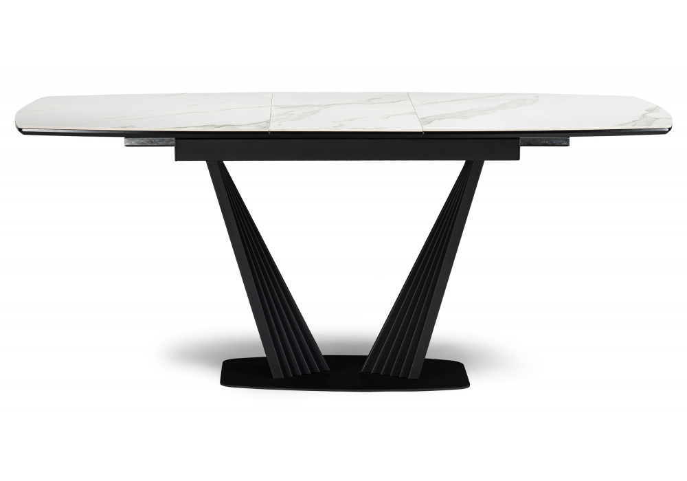 Керамический стол Woodville Вейл 140(180)х80 белый мрамор snow white, черный, ножки черные