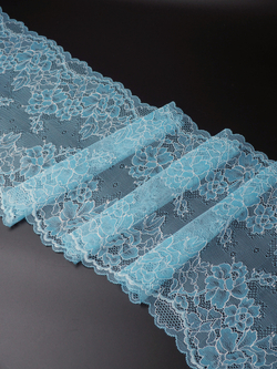 Эластичное кружево голубое с белым ширина 25 см ОТРЕЗ 0,5 м