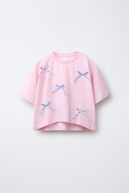 ZARA ФУТБОЛКА С БАНТИКАМИ, РОЗОВЫЙ