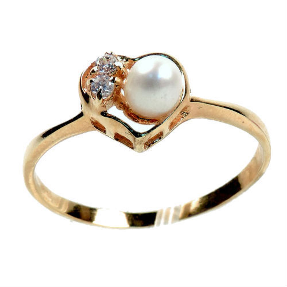 Кольцо "Сердечко" жемчуг, фианит