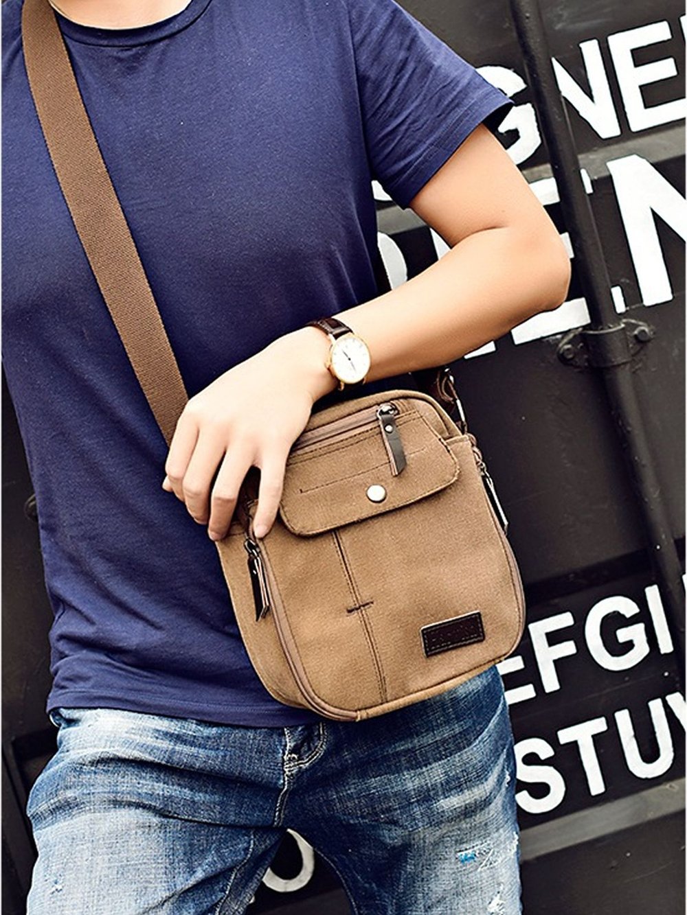 Сумка мужская через плечо, коричневая, размеры 22х19х8см (35350770299)