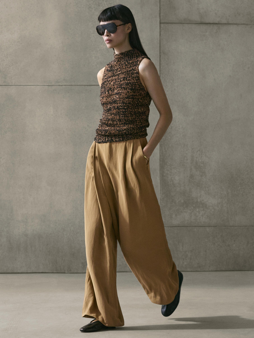 Massimo Dutti Брюки-парео из струящейся ткани, бежевый