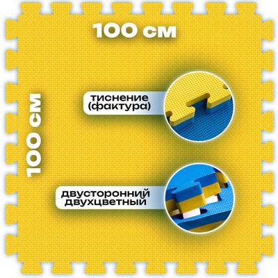 ЭВА-плитка жёлто-синяя 100×100×4 см - мягкий коврик-пазл, плетёнка, 10 шт.