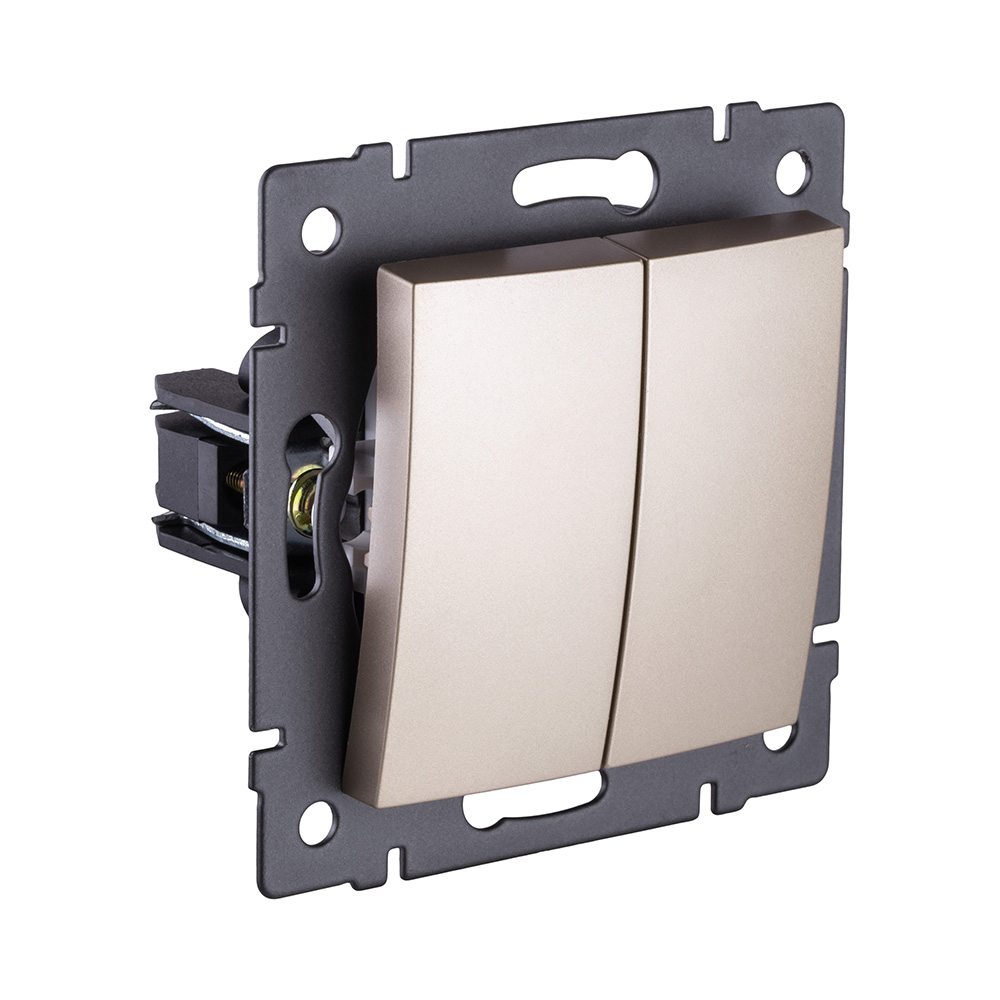 Выключатель 2-клавишный проходной 10А/250В, изогнутый, золотой Kollinger REA-R-009GD для Aspekt, Eleganz, Reflex