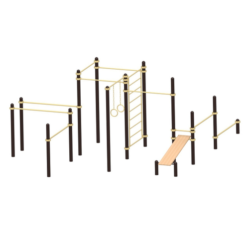 Спортивный комплекс №106, кольца, турники, брусья, шведская стенка, скамья, 6180*5500*2700 мм., D=89 мм.