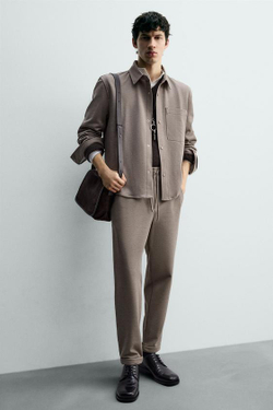 ZARA БРЮКИ-ДЖОГГЕРЫ NON IRON КОМФОРТНОЙ ПОСАДКИ, РЫЖЕВАТО-КОРИЧНЕВЫЙ МЕЛАНЖ