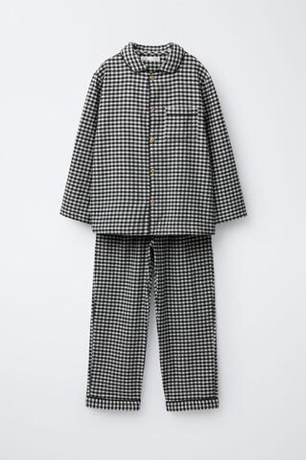 ZARA ПИЖАМА В КЛЕТКУ ВИШИ, ЧЕРНЫЙ/ЭКРЮ