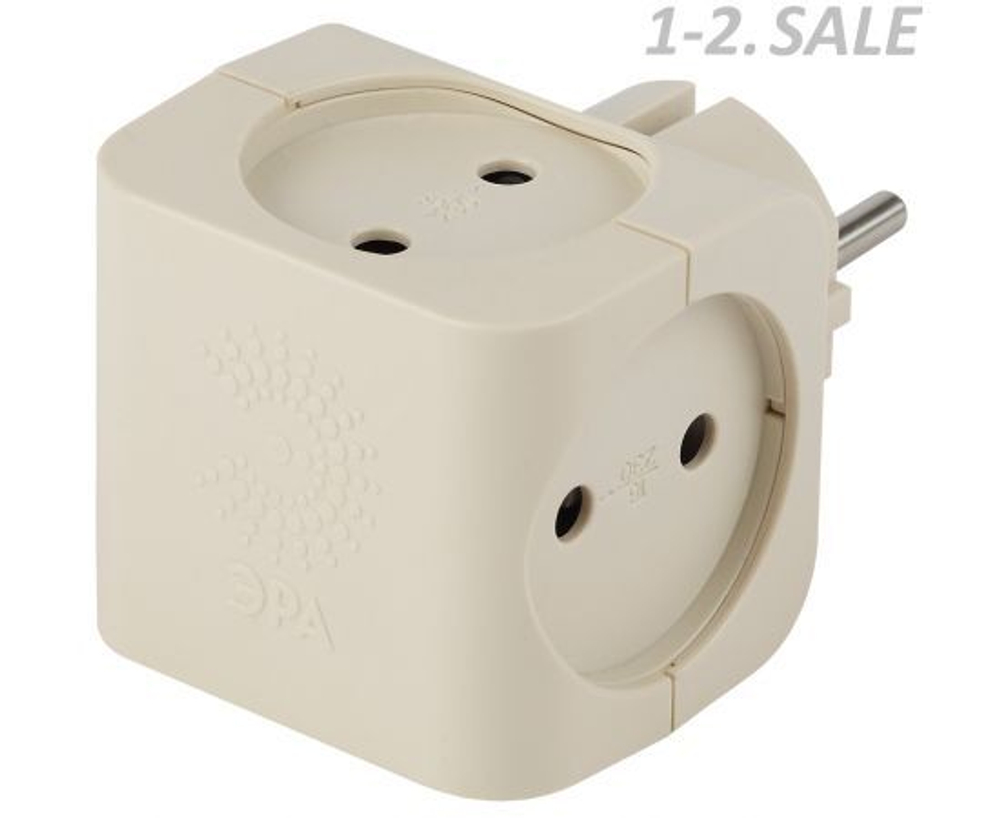Тройник розетка SP-4-I ЭРА электрический Разветвитель электрический без заземления, 4 розетки, 16А, цвет слоновая кость