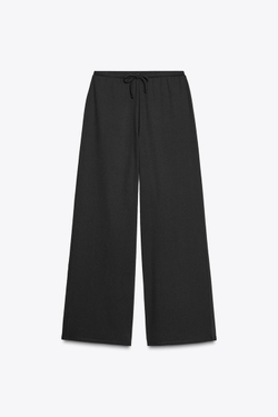 ZARA БРЮКИ STRAIGHT-LEG ИЗ РЕЛЬЕФНОЙ ТКАНИ, ЧЕРНЫЙ