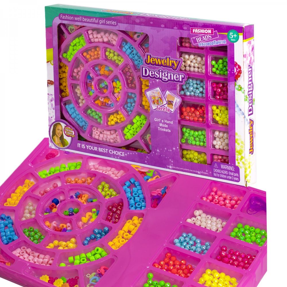 Набор для создания украшений-бусины Alingar, 400х260х40мм, "Jewelry designer 4", 8 вид. бус., подвес, 2х1,2 м леска, карт. уп.