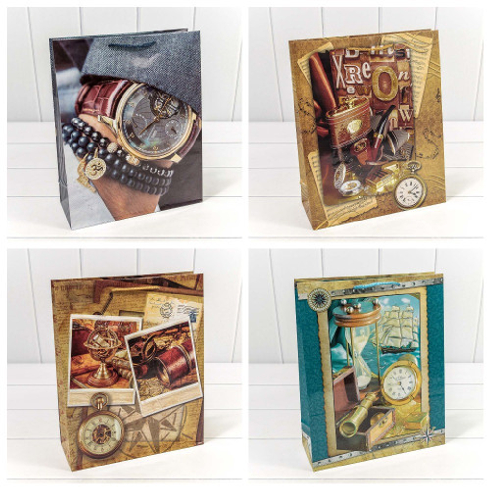 Пакет подарочный 26х32х10см "Мужской" глянцевый (Микс)