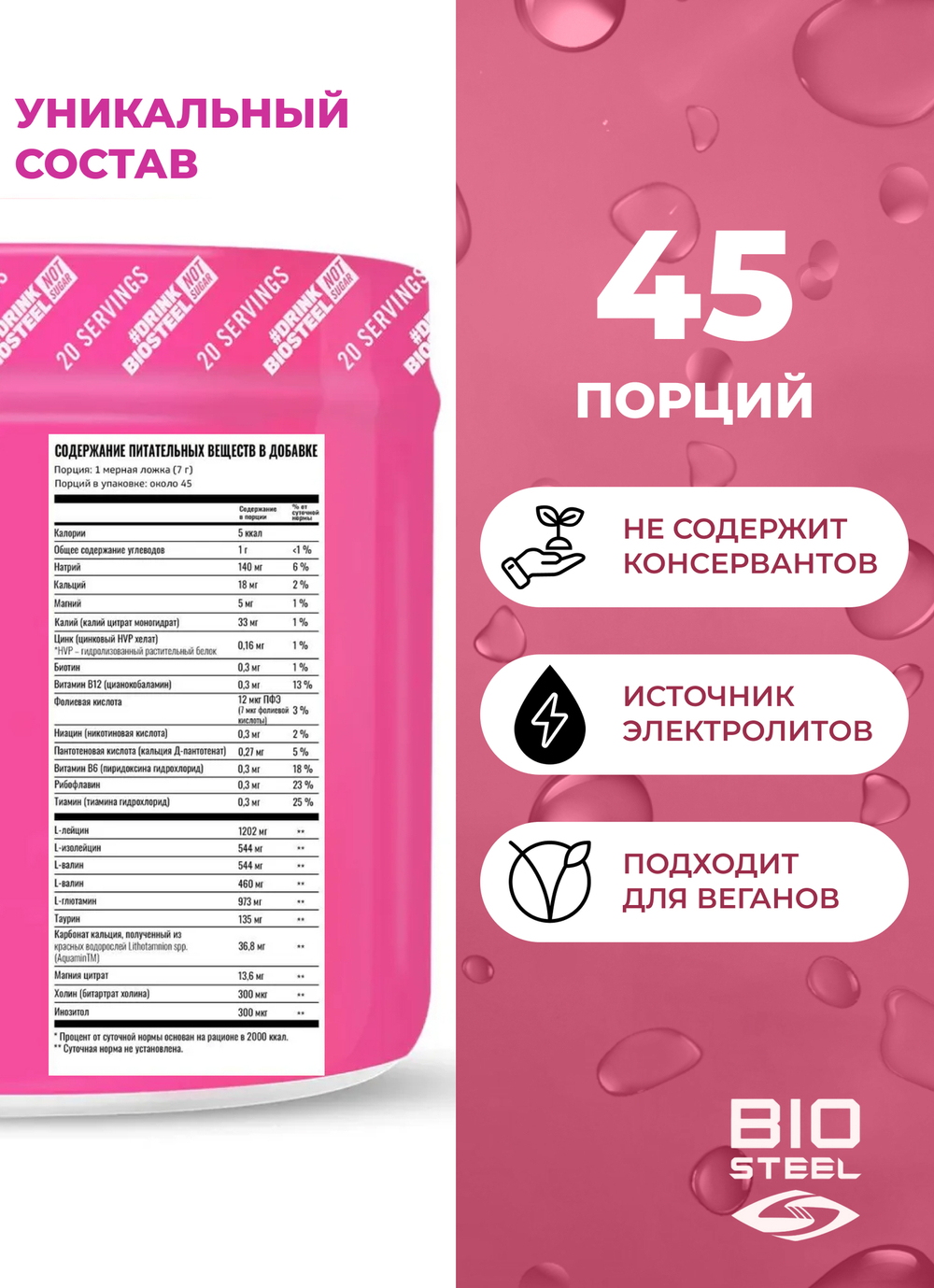 Комплект Biosteel: Изотоник Арбуз 315 г, протеин Ваниль 1 800 г, Ягодное Ассорти 140 г и шейкер 700мл