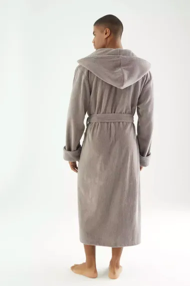 Махровый мужской халат 7230 бежево-коричневый Nusa Турция