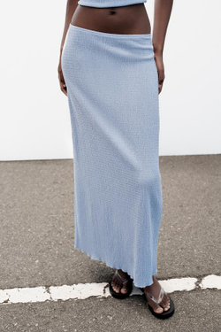 ZARA ЮБКА МИДИ С ТЕКСТУРОЙ, ГОЛУБОЙ