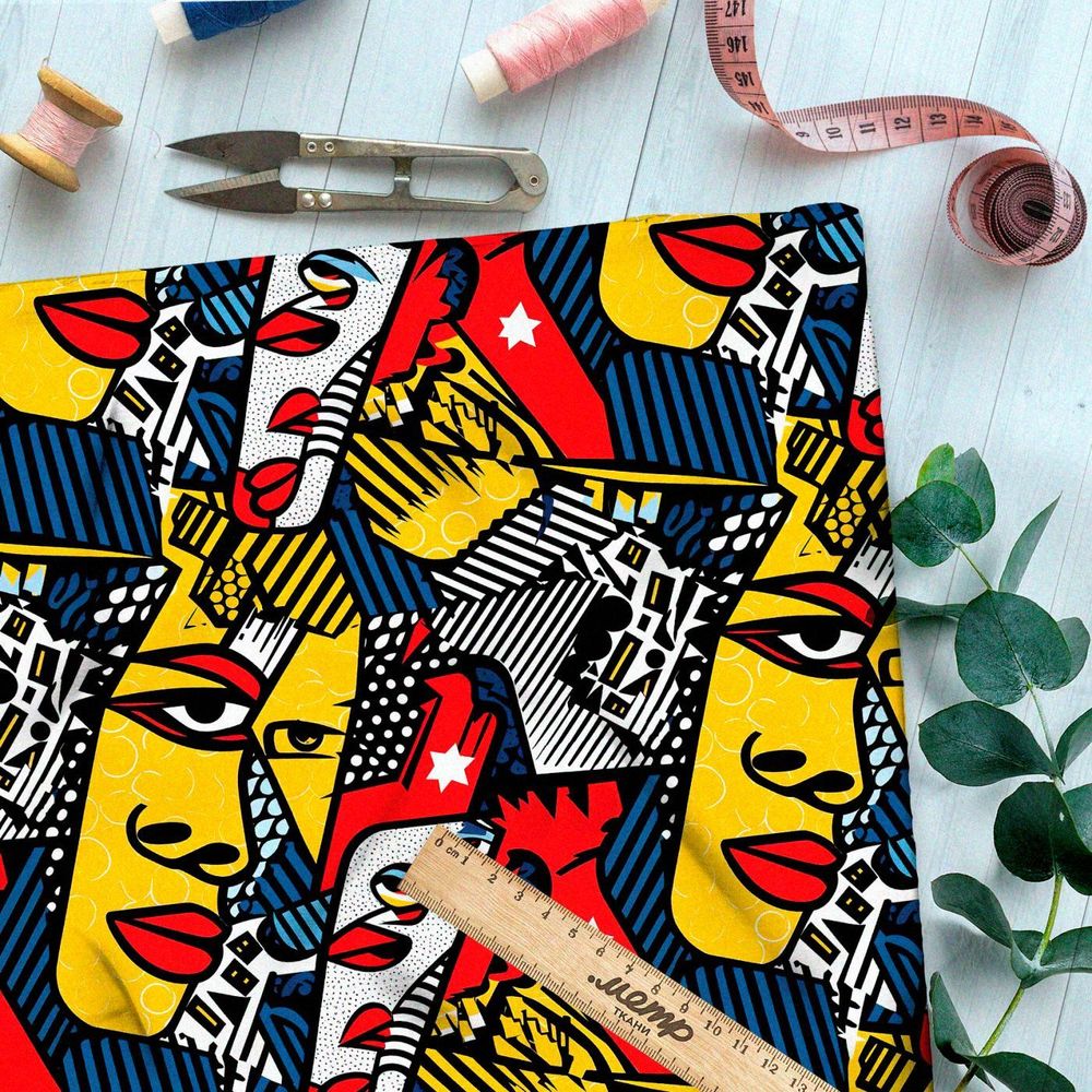 Ткань премиум Оксфорд 600D яркий фантазийный коллаж