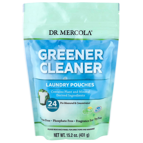 Dr. Mercola, Greener Cleaner, пакетики для стирки, без отдушек, 24 пакетика, 431 г (15,2 унции)