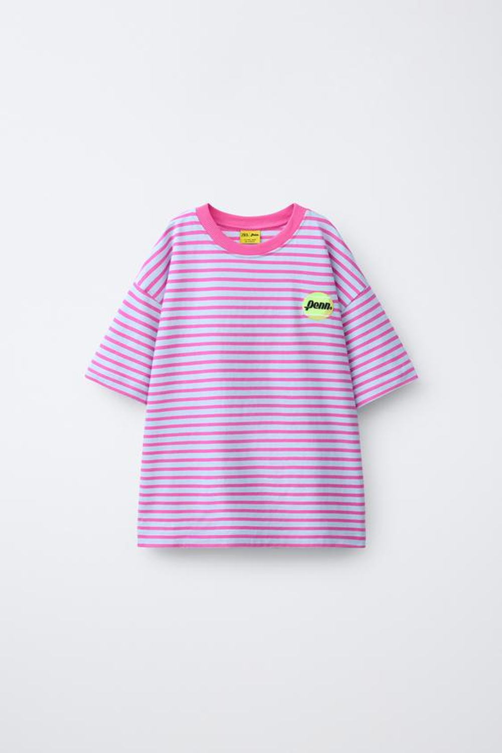 ZARA ФУТБОЛКА В ПОЛОСКУ С ВЫШИВКОЙ PENN ©, РОЗОВЫЙ