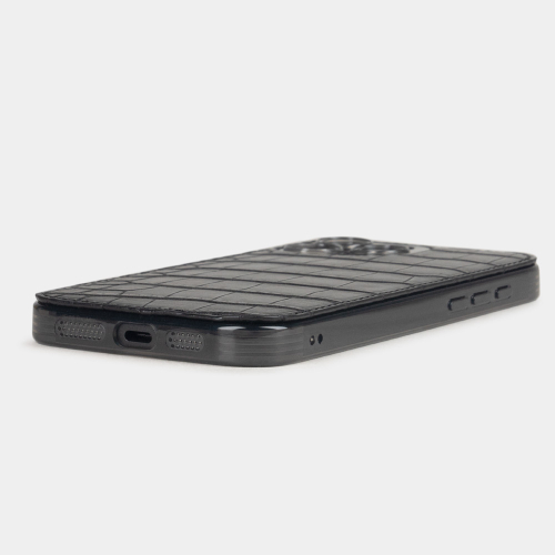 Чехол-накладка кожаная для iPhone 16 Pro Max, аллигатор черного цвета