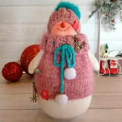 Игрушка интерьерная «Снеговик Розочка» ручной работы / 25 см
