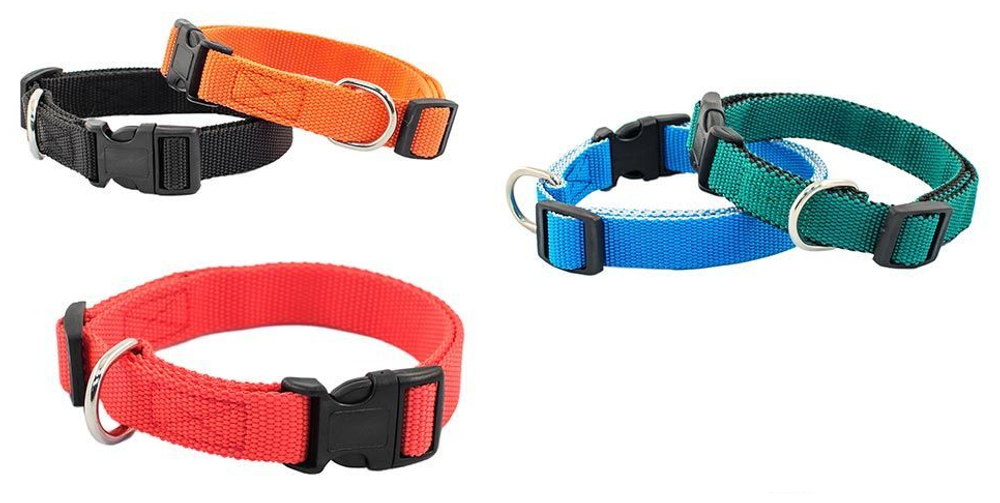 Ошейник капроновый для кошек и собак цветной красный плотный 15 мм обхват шеи 25-40 см.