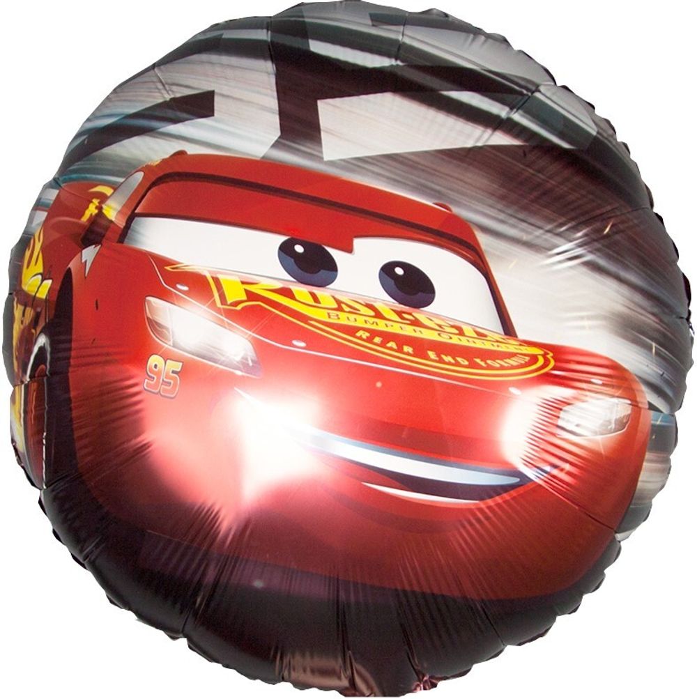 Шар (18''/46 см) Круг, Тачки, Молния МакКуин, Красный, 1 шт.