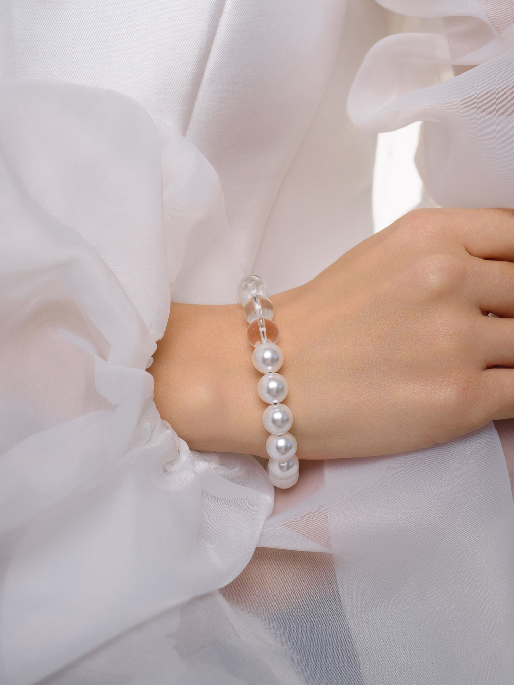 Браслет "Bubble" с горным хрусталем и перламутром Gold