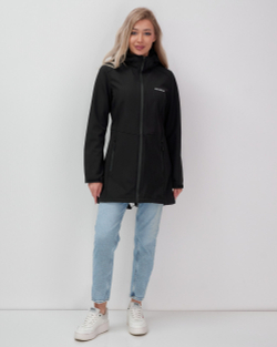 Парка спортивная женская с капюшоном softshell черного цвета 9568Ch