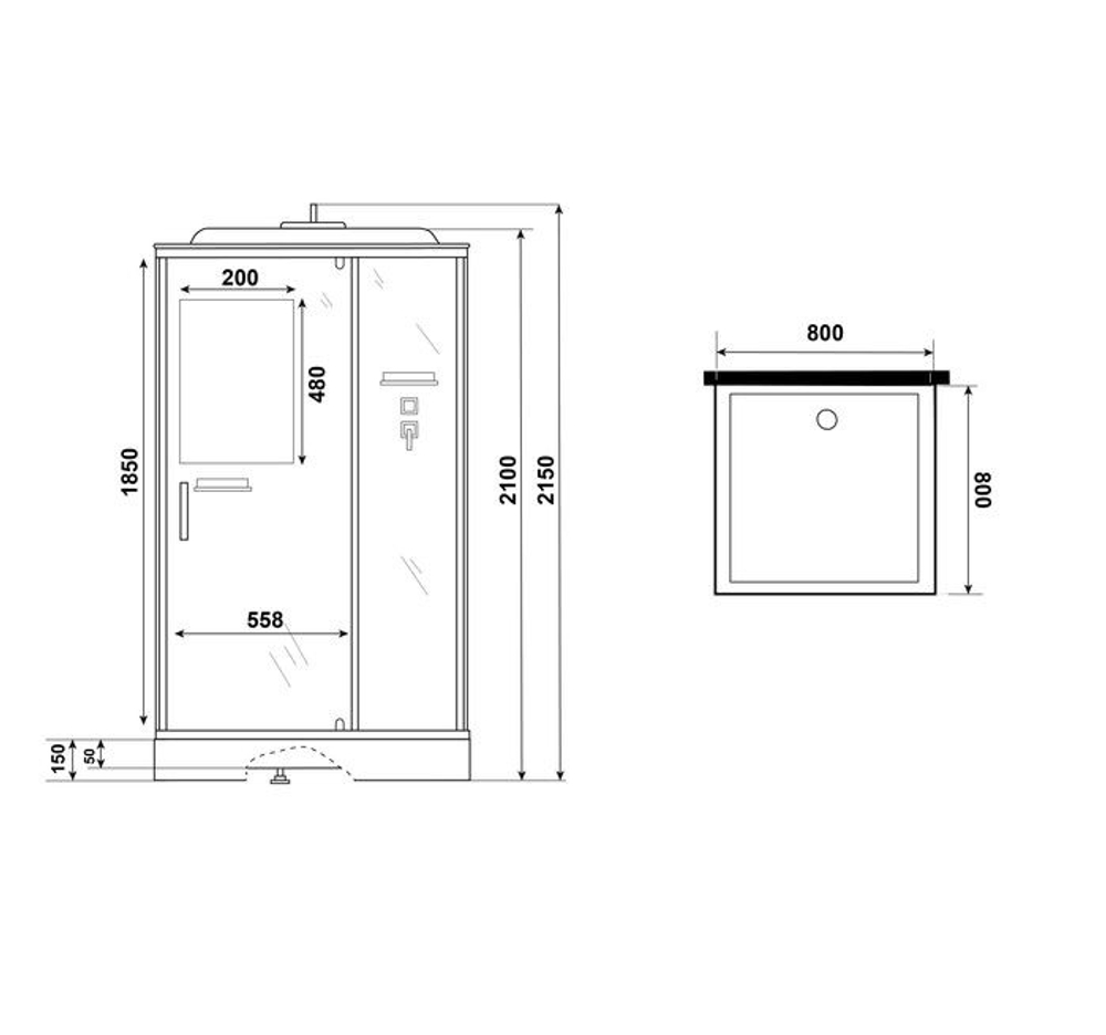 Душевая кабина Niagara Standart ST80/15Q (80х80х215) квадрат,поддон 15см,распашная,проф.белый,3 места