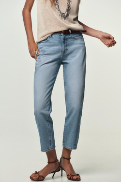 ZARA ДЖИНСЫ Z1975 NEW MOM С ВЫСОКОЙ ПОСАДКОЙ И РЕМНЕМ, ВЫЦВЕТШИЙ СИНИЙ