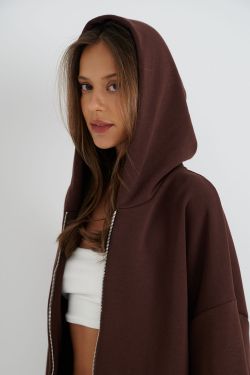 Укороченное худи на молнии шоколадного цвета