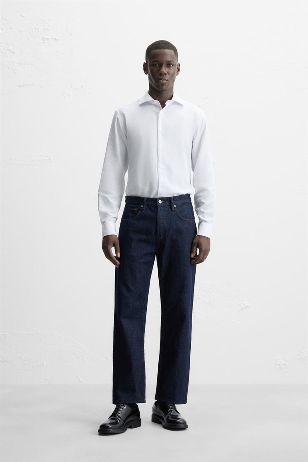 ZARA РУБАШКА ИЗ РЕЛЬЕФНОЙ ТКАНИ EASY CARE, ЖЕЛТОВАТО-БЕЛЫЙ