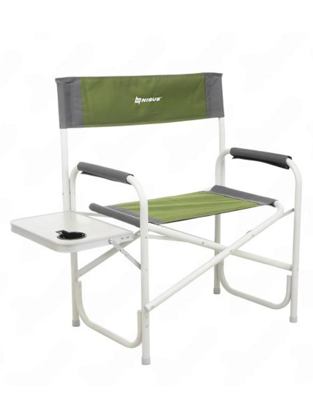 Кресло раскладное Nisus с откидывающим столиком.140кг, карман (алюм. д25) зеленый ромб/серый (N-DC-95200T-K-GG)