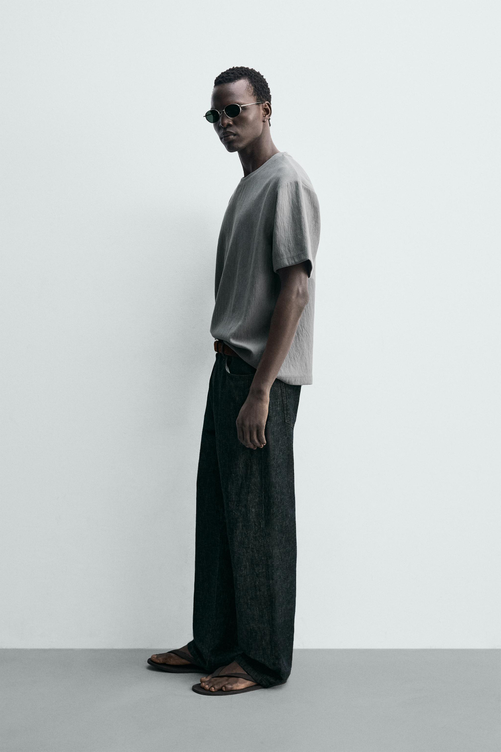 ZARA ФУТБОЛКА RELAXED FIT ИЗ РЕЛЬЕФНОЙ ТКАНИ, СЕРЫЙ