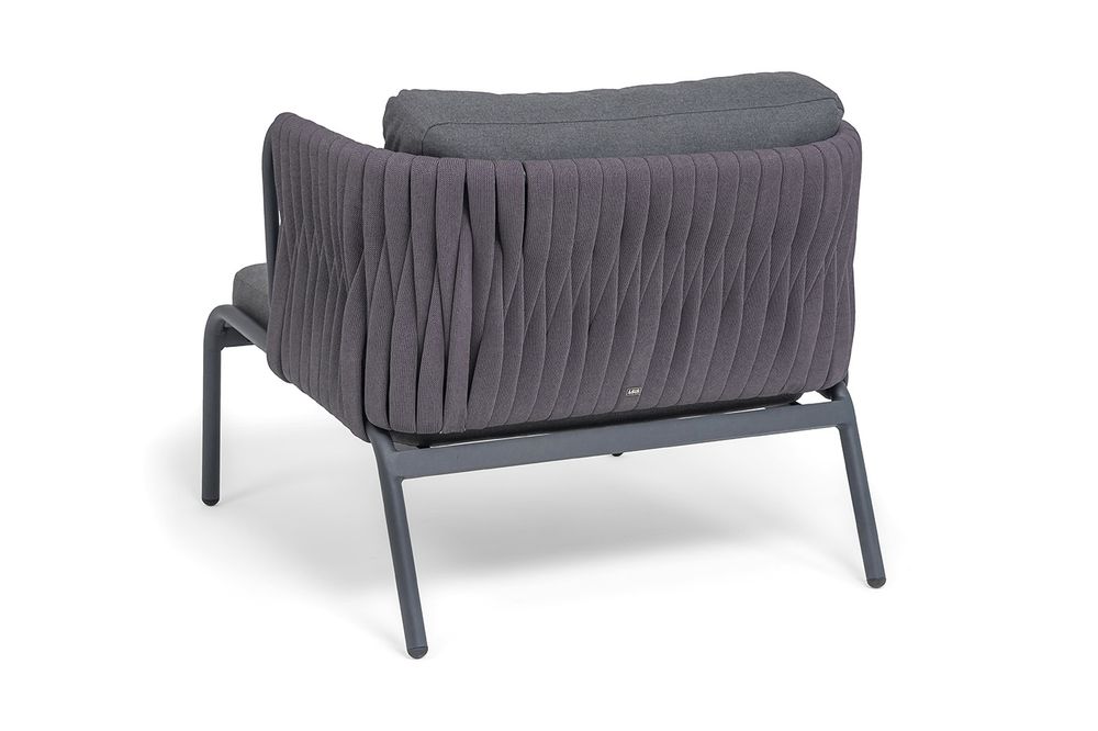 "Ронда" кресло плетеное из роупа, каркас алюминий темно-серый (RAL7024) муар, роуп серый 40 мм tex, ткань темно-серая 027