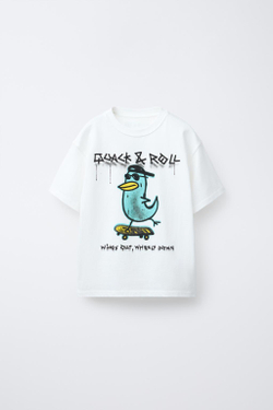 ZARA ФУТБОЛКА С ПРИНТОМ «ГРАФФИТИ», БЕЛЫЙ