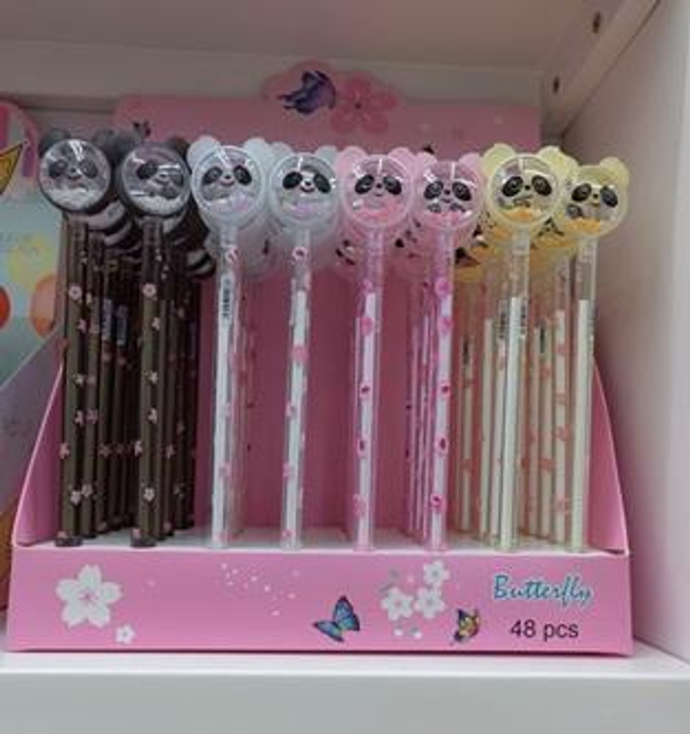 Ручка гелевая "Панда/Кошка", 0,5мм, синяя, 4 вида микс