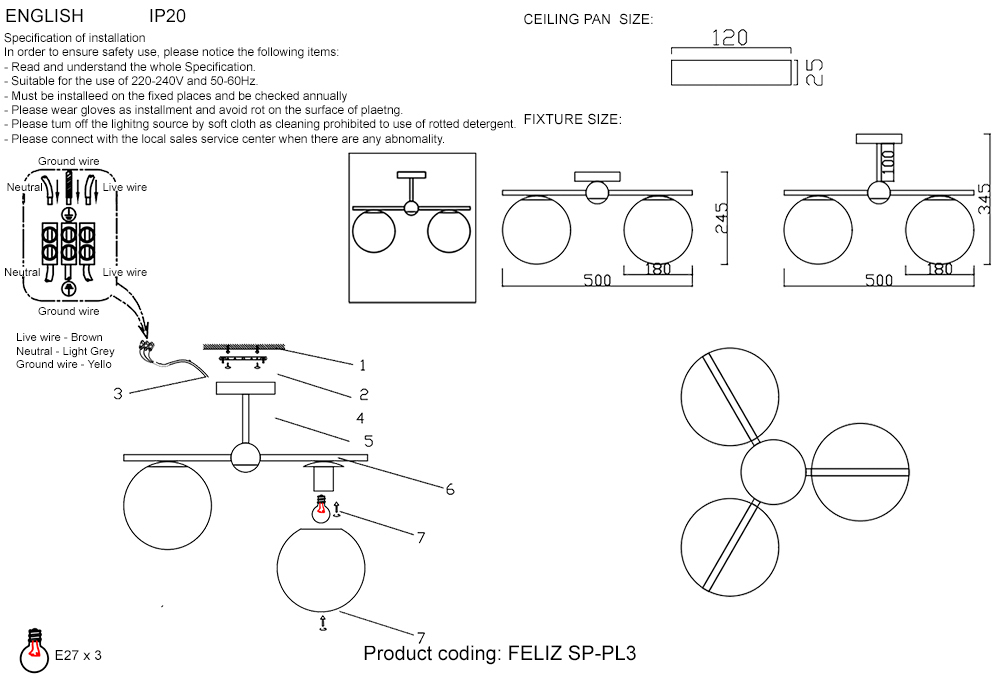 Потолочная люстра Crystal Lux FELIZ SP-PL3 BRONZE/WHITE