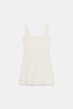 ZARA КОРОТКОЕ ПЛАТЬЕ ИЗ РЕЛЬЕФНОЙ ТКАНИ, ЭКРЮ