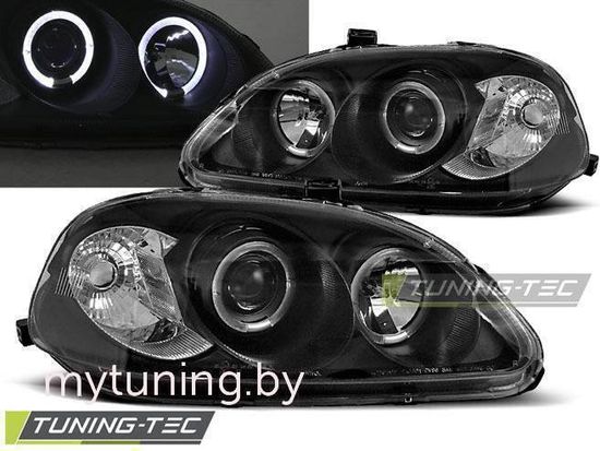 Передние фары Honda Civic 6 angel eyes black