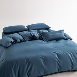 Комплект постельного белья на резинке Однотонный Сатин Элитный «Холодный сапфир»
