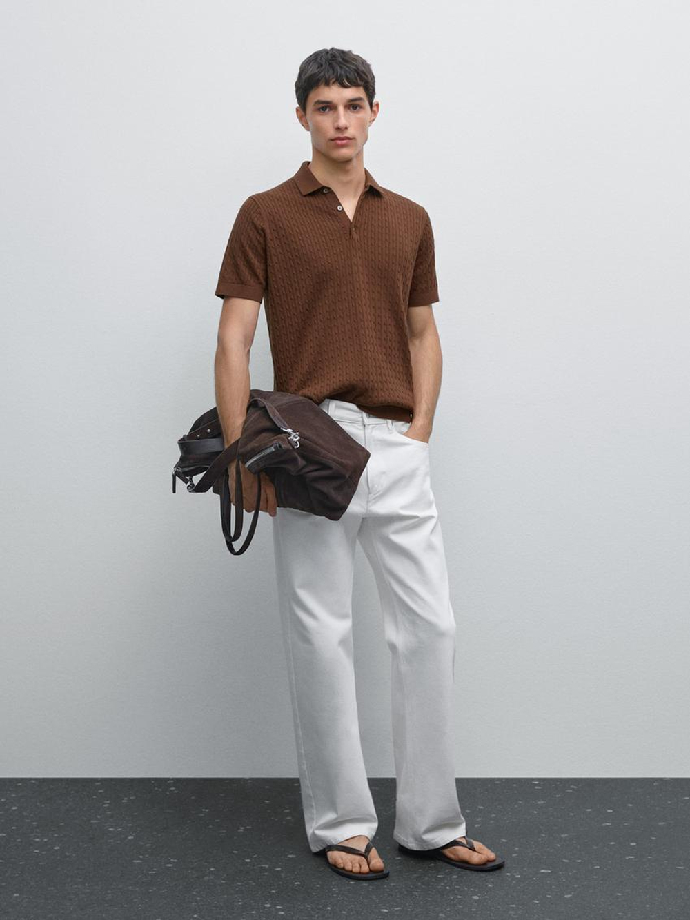 Massimo Dutti Трикотажная футболка с воротником поло, коричневый