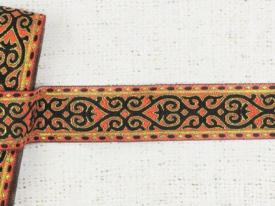 Тесьма жаккард, ш. 3,5 см, красный с чёрным