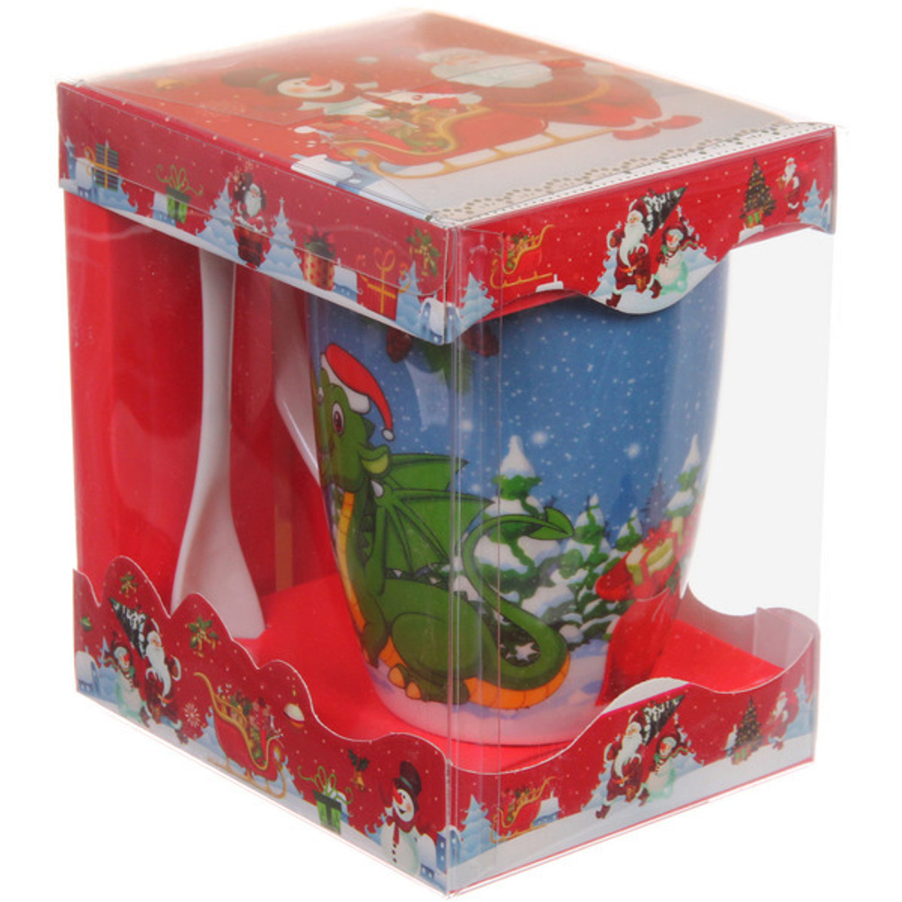 Кружка керамическая 370мл «Дракоша» с ложкой в подарочной коробке