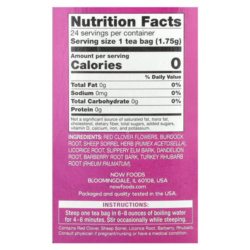 NOW Foods, оджибва, чай, без кофеина, 24 чайных пакетика, 42 г (1,5 унции)